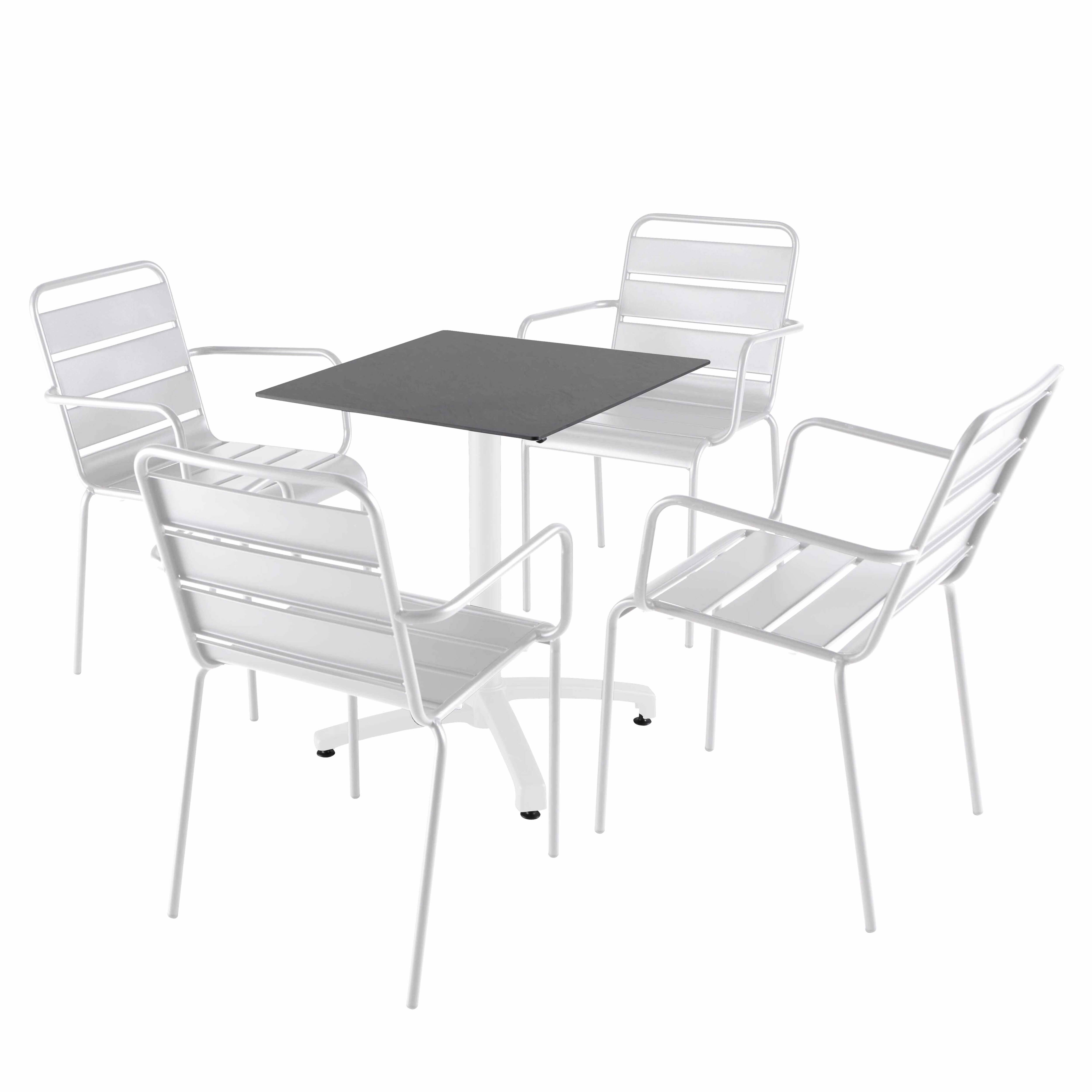Oviala - Ensemble table 60 cm ardoise et 4 chaises en métal blanc - Oviala - Image 1