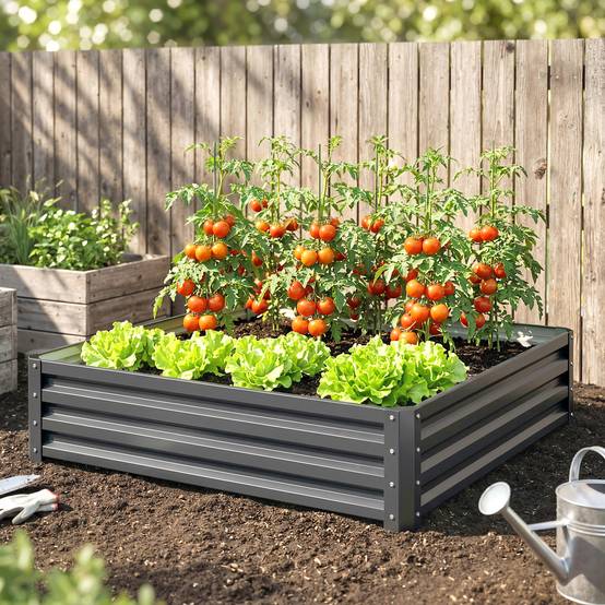 ComfortXL - Carré potager en métal fond ouvert pour herbes et légumes gris clair 120x120x30cm - ComfortXL Outdoor Living - Image 10