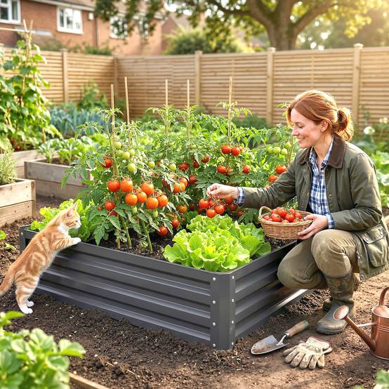 ComfortXL - Carré potager en métal fond ouvert pour herbes et légumes gris clair 120x120x30cm - ComfortXL Outdoor Living - Image 4