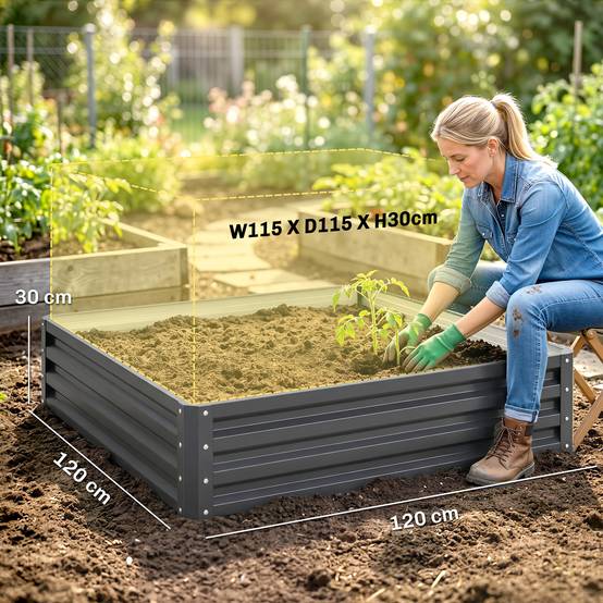 ComfortXL - Carré potager en métal fond ouvert pour herbes et légumes gris clair 120x120x30cm - ComfortXL Outdoor Living - Image 5