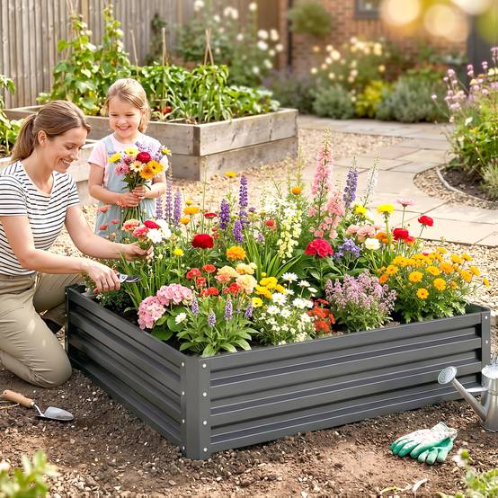 ComfortXL - Carré potager en métal fond ouvert pour herbes et légumes gris clair 120x120x30cm - ComfortXL Outdoor Living - Image 3