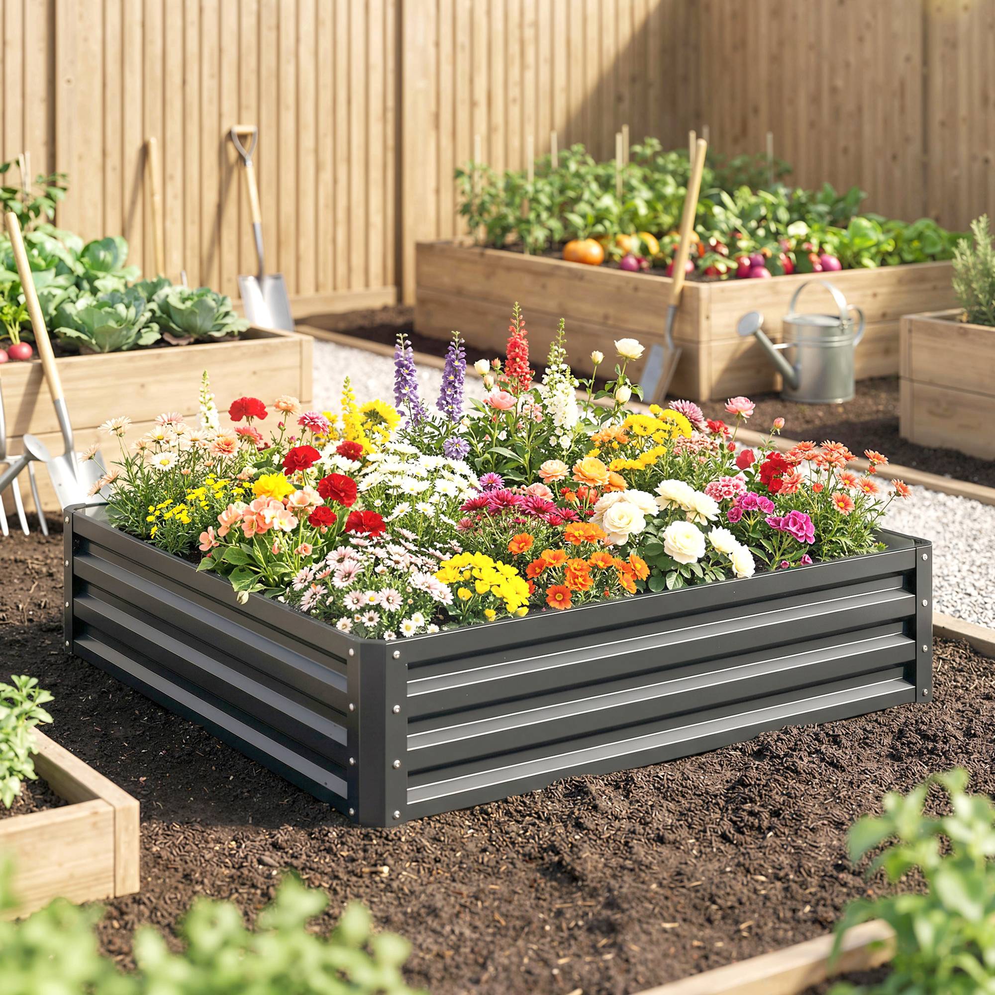 ComfortXL - Carré potager en métal fond ouvert pour herbes et légumes gris clair 120x120x30cm - ComfortXL Outdoor Living - Image 9