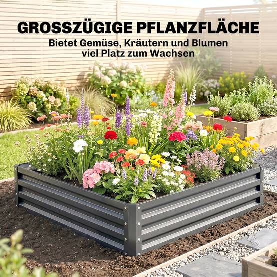 ComfortXL - Carré potager en métal fond ouvert pour herbes et légumes gris clair 120x120x30cm - ComfortXL Outdoor Living - Image 6