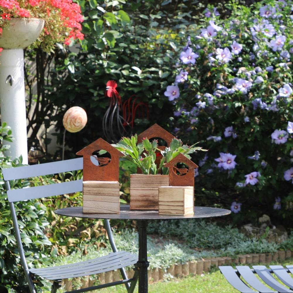 Set3 jardinières extérieures jardin bois métal marron 20-25-30cm Chemin de campagne - Image 5