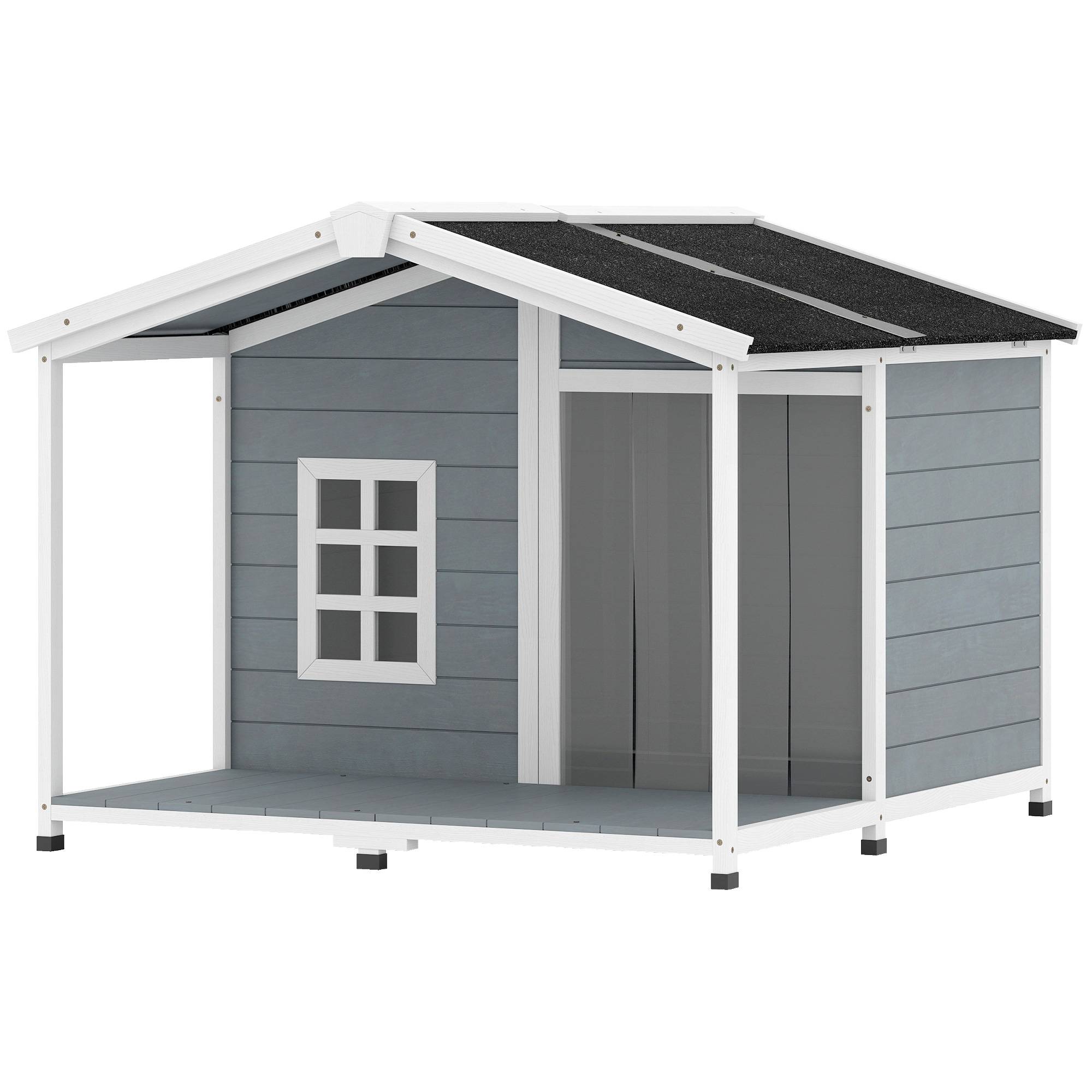 Niche chien résistante aux intempéries bois surélevée, toit asphalte, terrasse, chien moyen,103x107x83,5cm gris - Image 2