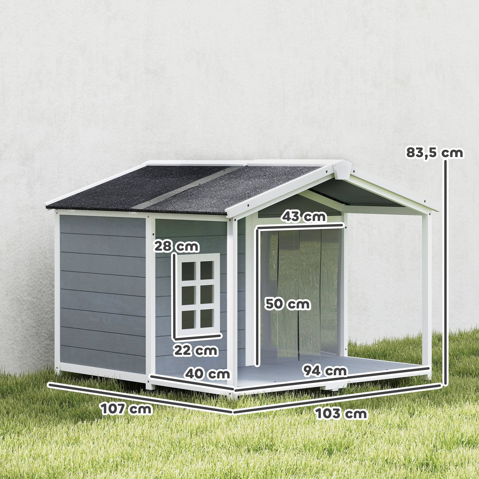 Niche chien résistante aux intempéries bois surélevée, toit asphalte, terrasse, chien moyen,103x107x83,5cm gris - Image 5