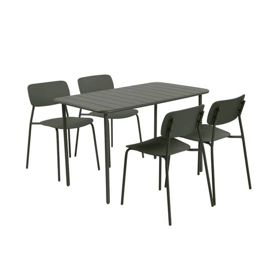 Table de jardin métal + 4 assises kaki. Amélia + Liva L 120 x 70 x 72.5cm | sweeek - Image 2