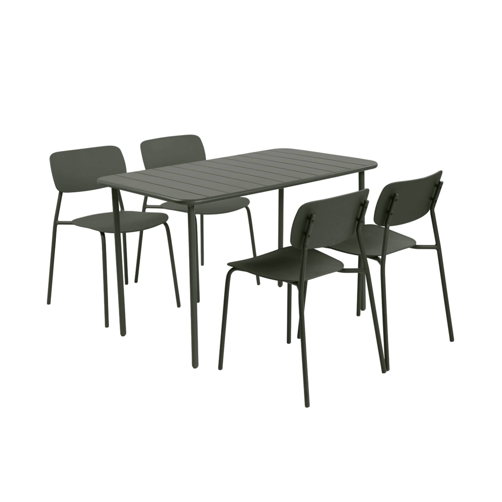 Table de jardin métal + 4 assises kaki. Amélia + Liva L 120 x 70 x 72.5cm | sweeek - Image 2