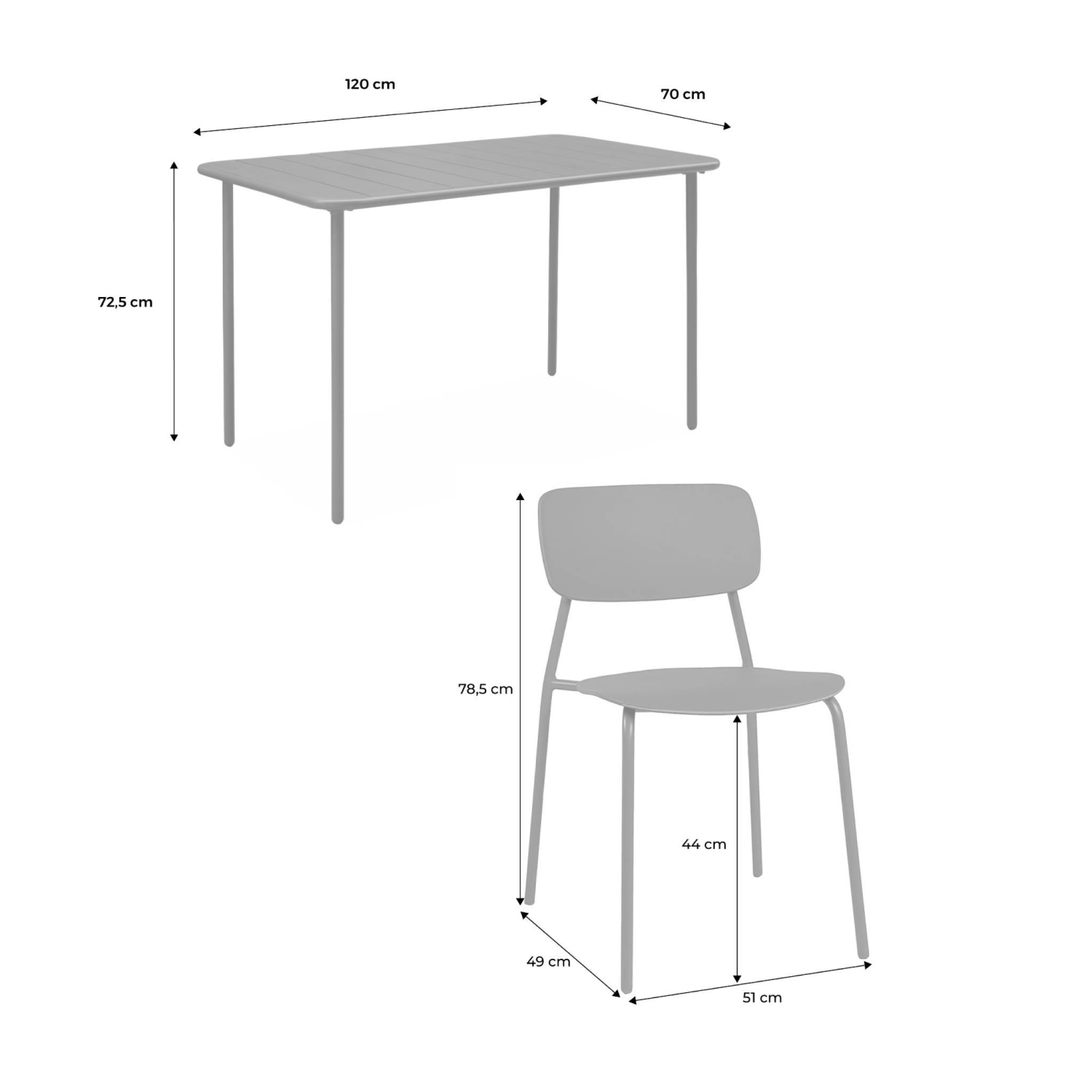 Table de jardin métal + 4 assises kaki. Amélia + Liva L 120 x 70 x 72.5cm | sweeek - Image 4
