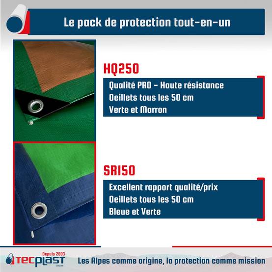 Pack 2 Bâches Bois - Top Tailles - 3x5m (x1) HQ250BO + 4x5m (x1) SR150BO - Bâches imperméables - PD5BO TECPLAST - Image 3