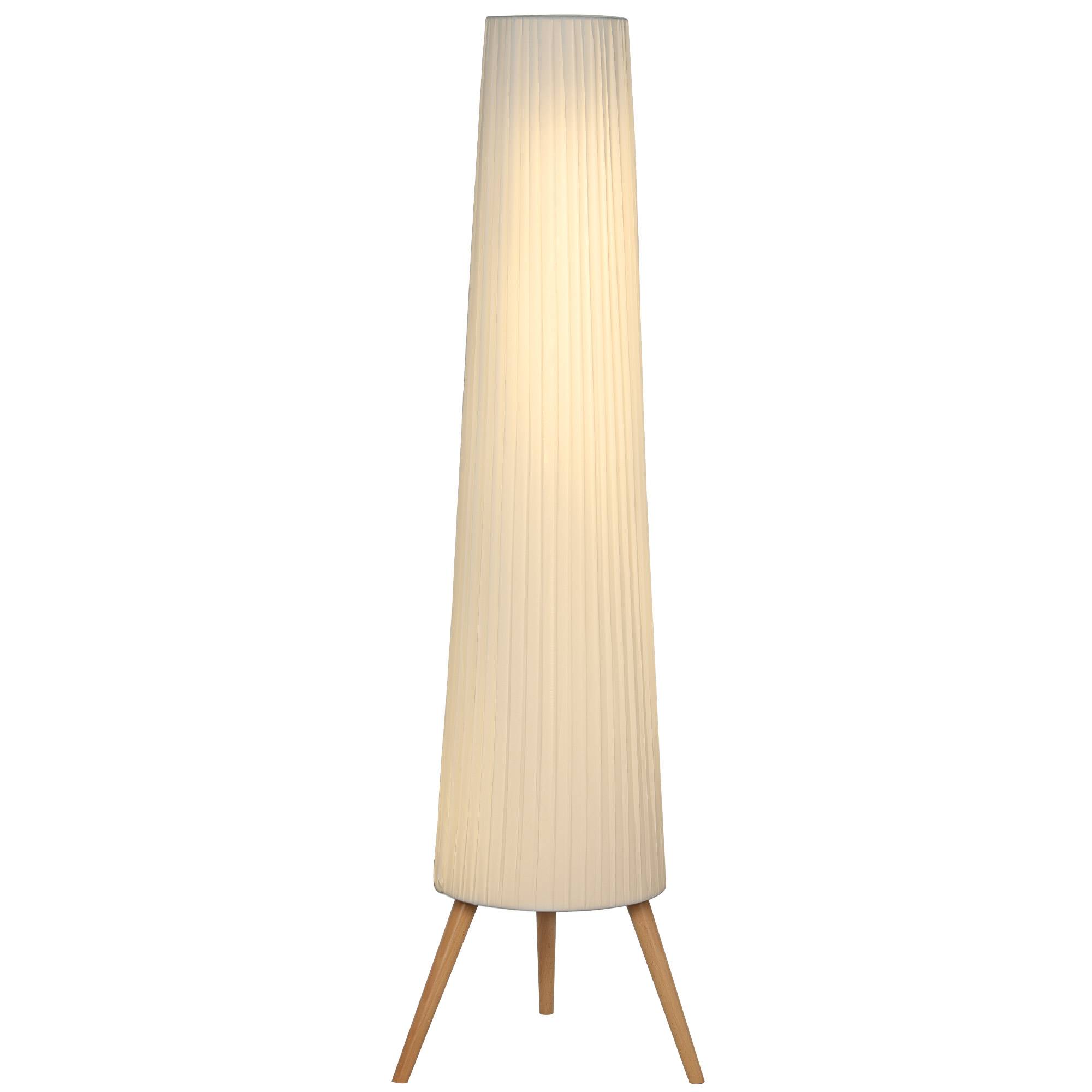 Lampadaire blanc trépied bois abat-jour tissu 3 réglages de luminosité interrupteur au pied - Image 1