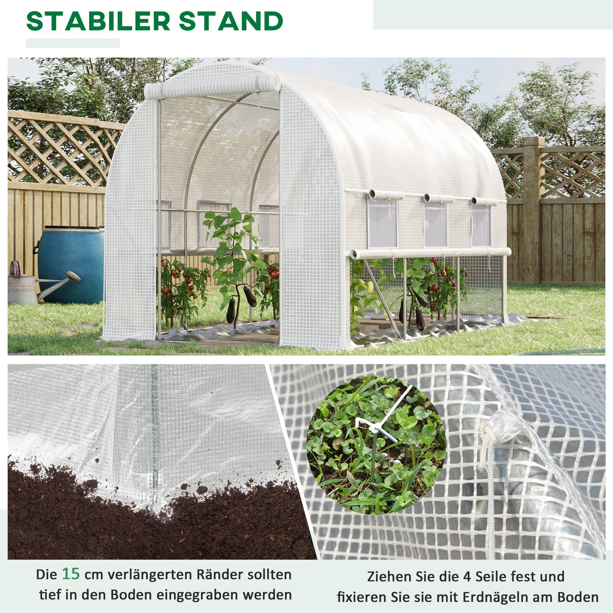 Sans Marque - Serre aluminium 6 fenêtres enroulables porte zippée acier inox 2,95x2x2 m serre jardin blanche robuste extérieure - Image 8