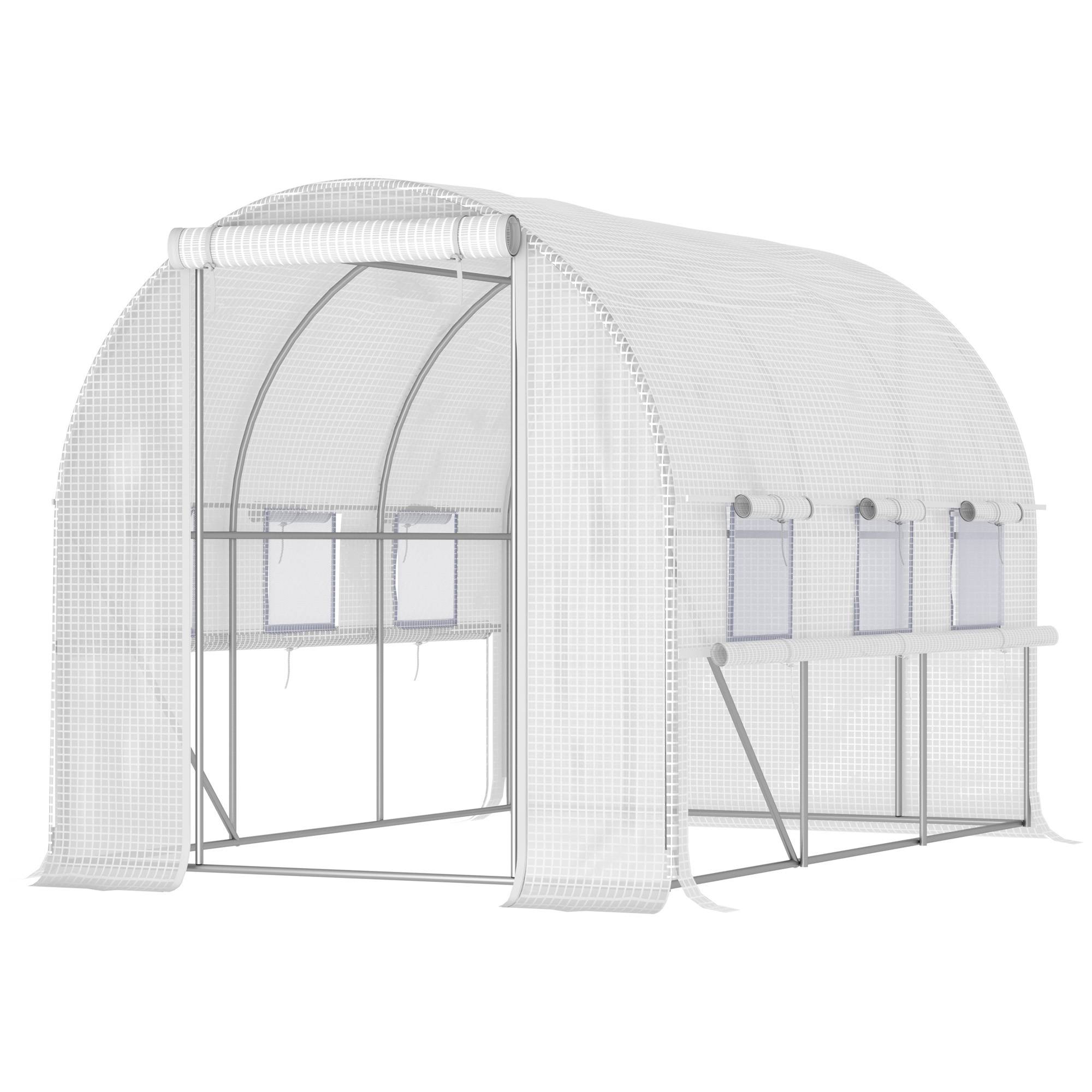 Sans Marque - Serre aluminium 6 fenêtres enroulables porte zippée acier inox 2,95x2x2 m serre jardin blanche robuste extérieure - Image 1