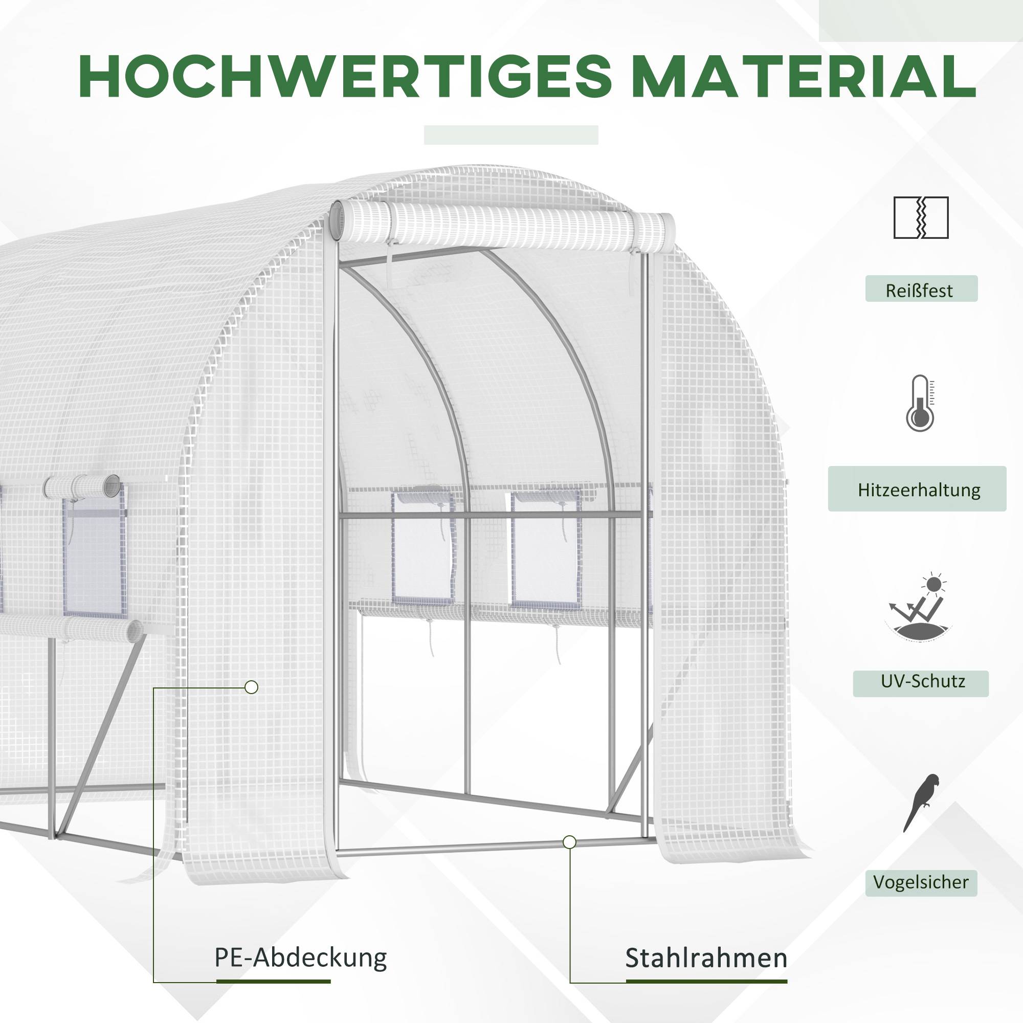 Sans Marque - Serre aluminium 6 fenêtres enroulables porte zippée acier inox 2,95x2x2 m serre jardin blanche robuste extérieure - Image 7