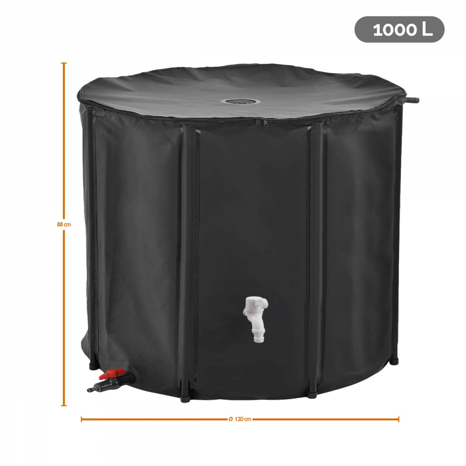 Réservoir souple, récupérateur d'eau de pluie pliable - 1000 L - Noir - Linxor - Image 2