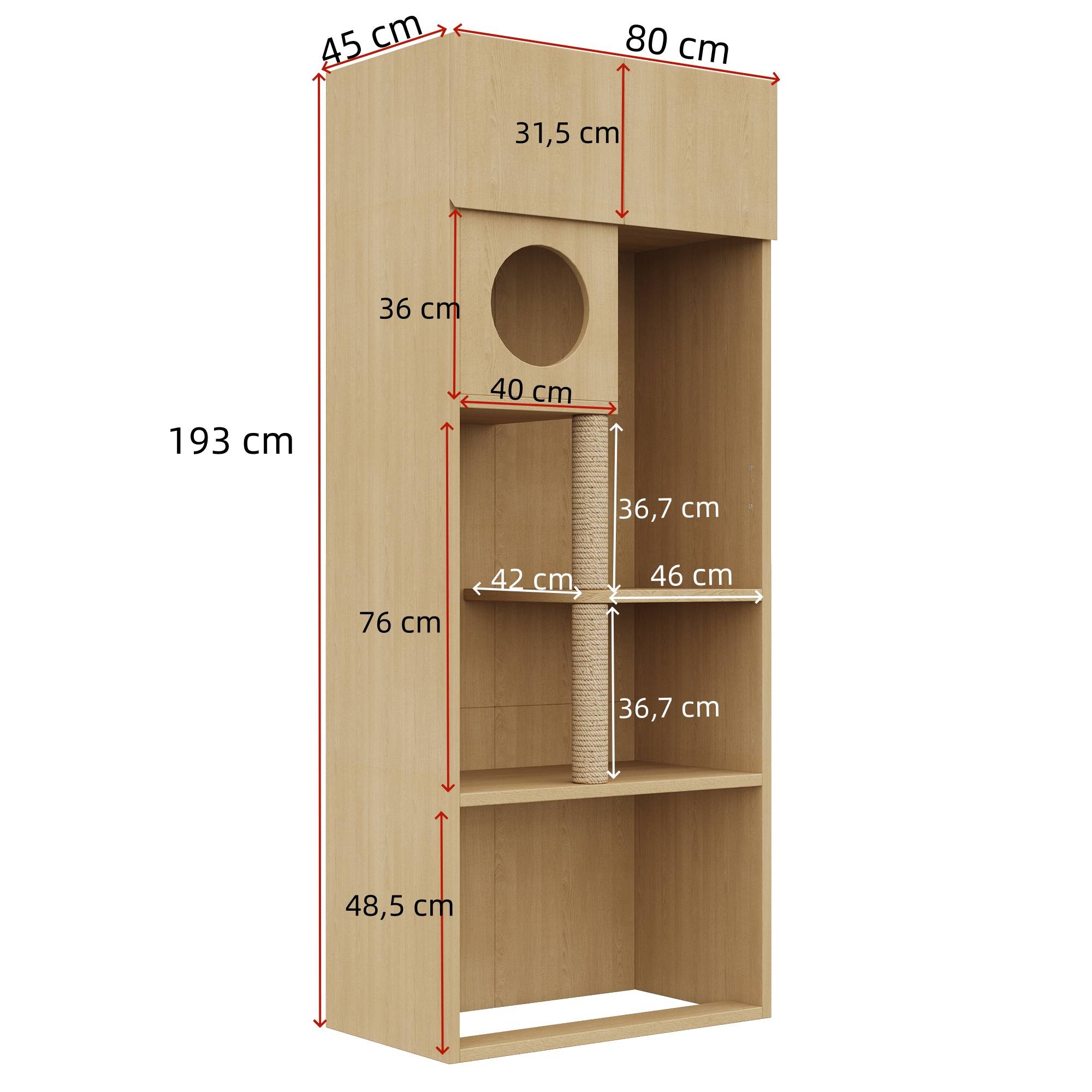 ComfortXL - Meuble pour chat MDF 80 x 45 x 193 cm bois naturel griffoir sisal cache-litière rangement - ComfortXL Outdoor Living - Image 3