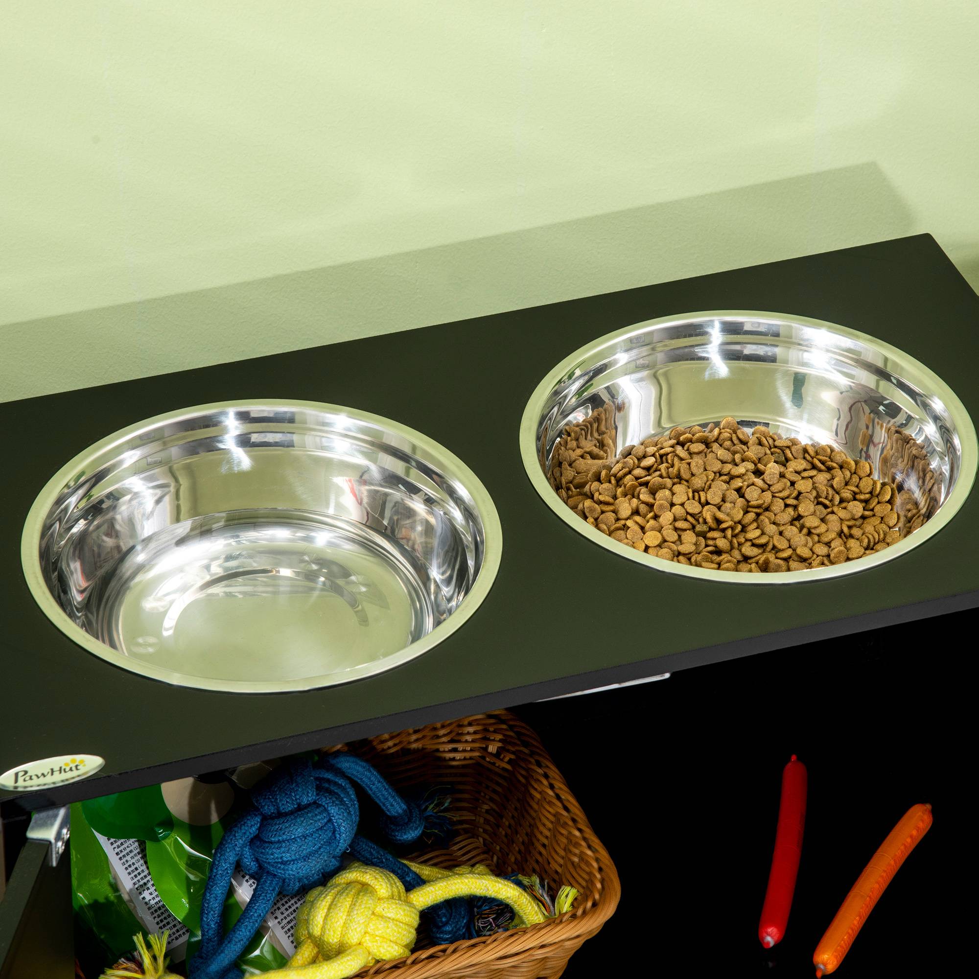Gamelles chiens surélevées gamelle double chien chat porte-gamelles 60 x 30 x 35,5 cm 2 gamelles 2L acier inox incluses - Image 10
