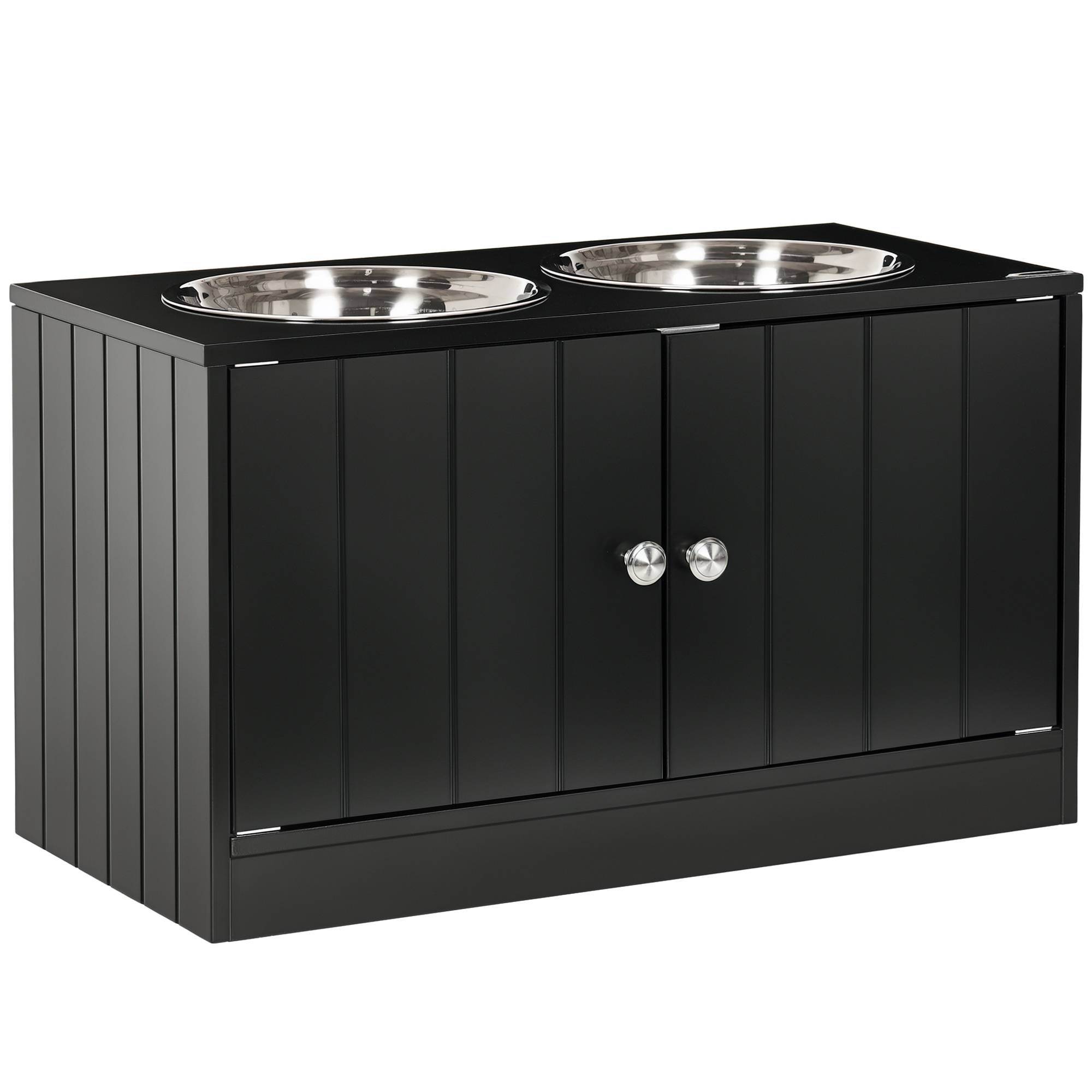 Gamelles chiens surélevées gamelle double chien chat porte-gamelles 60 x 30 x 35,5 cm 2 gamelles 2L acier inox incluses - Image 1