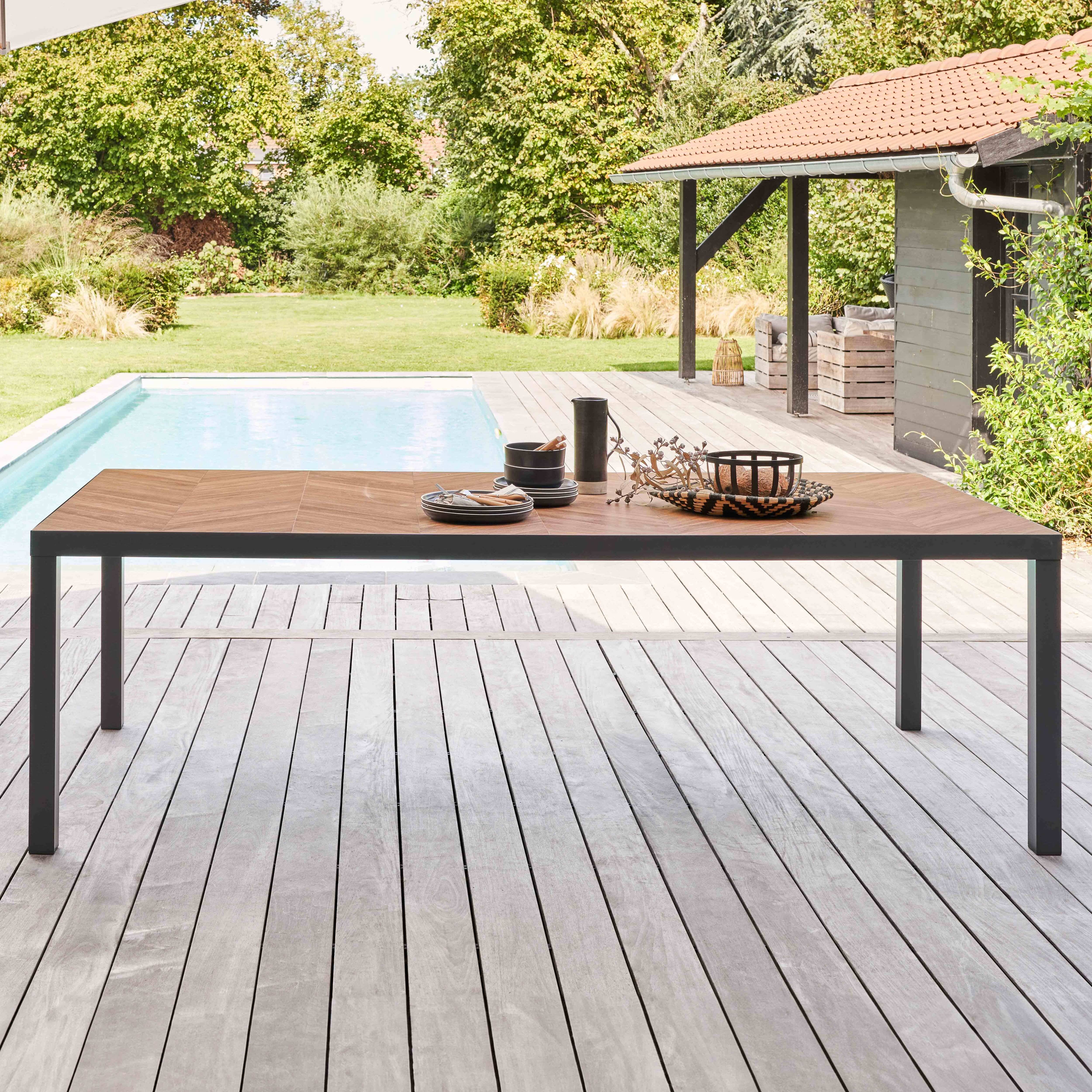 Oviala - Table de jardin aluminium et céramique effet bois 10 places 241 cm Tivoli - Oviala - Image 2
