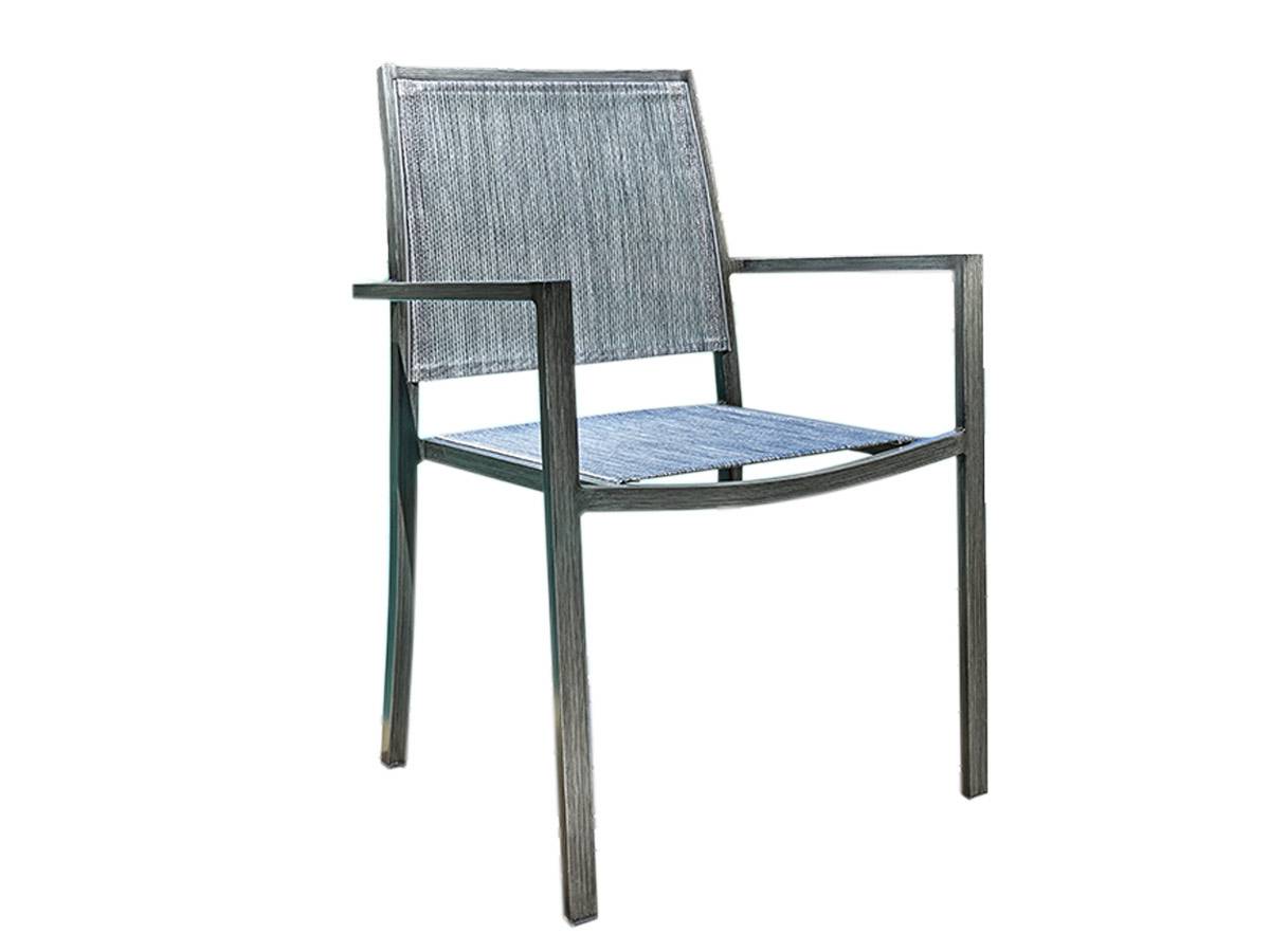 Lot de 4 Fauteuils de jardin en aluminium et textilène empilable aspect teck gris SANTORIN - Jardiline - Image 3
