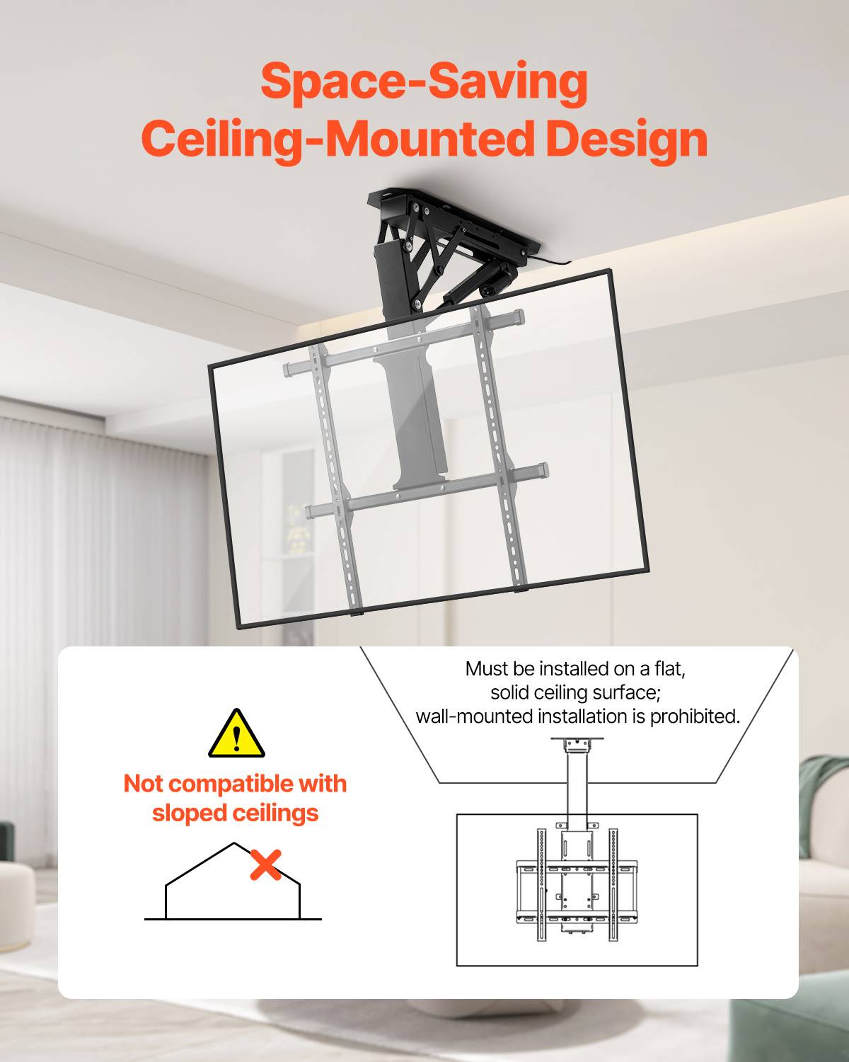 VEVOR Support TV plafond motorisé 32-65", réglable électriquement, charge 40kg, VESA 600x600mm. - Image 6
