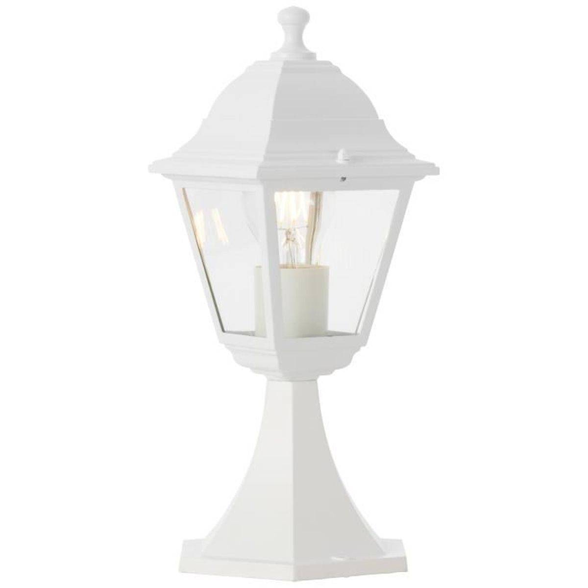 Brilliant - Borne lumineuse d’extérieur Nissie, métal blanc et verre transparent, IP44, 1 ampoule E27 60 W - BRILLIANT - Image 1