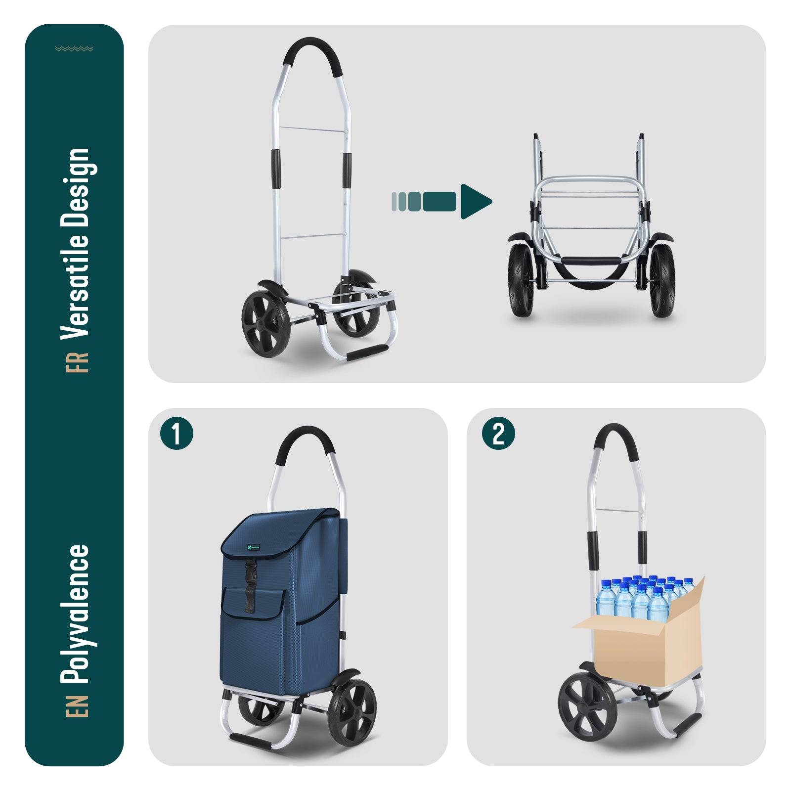 Vounot - Chariot de course pliable aluminium 2 roues bleu marine - Image 5