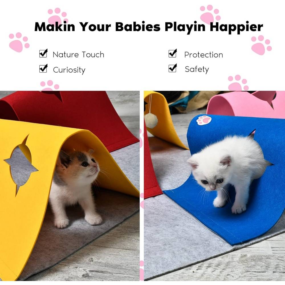 Jouets pour chats-Tunnel en feutre pour chat avec balle - Jouet pliable d'intérieur - Living123 - Image 4