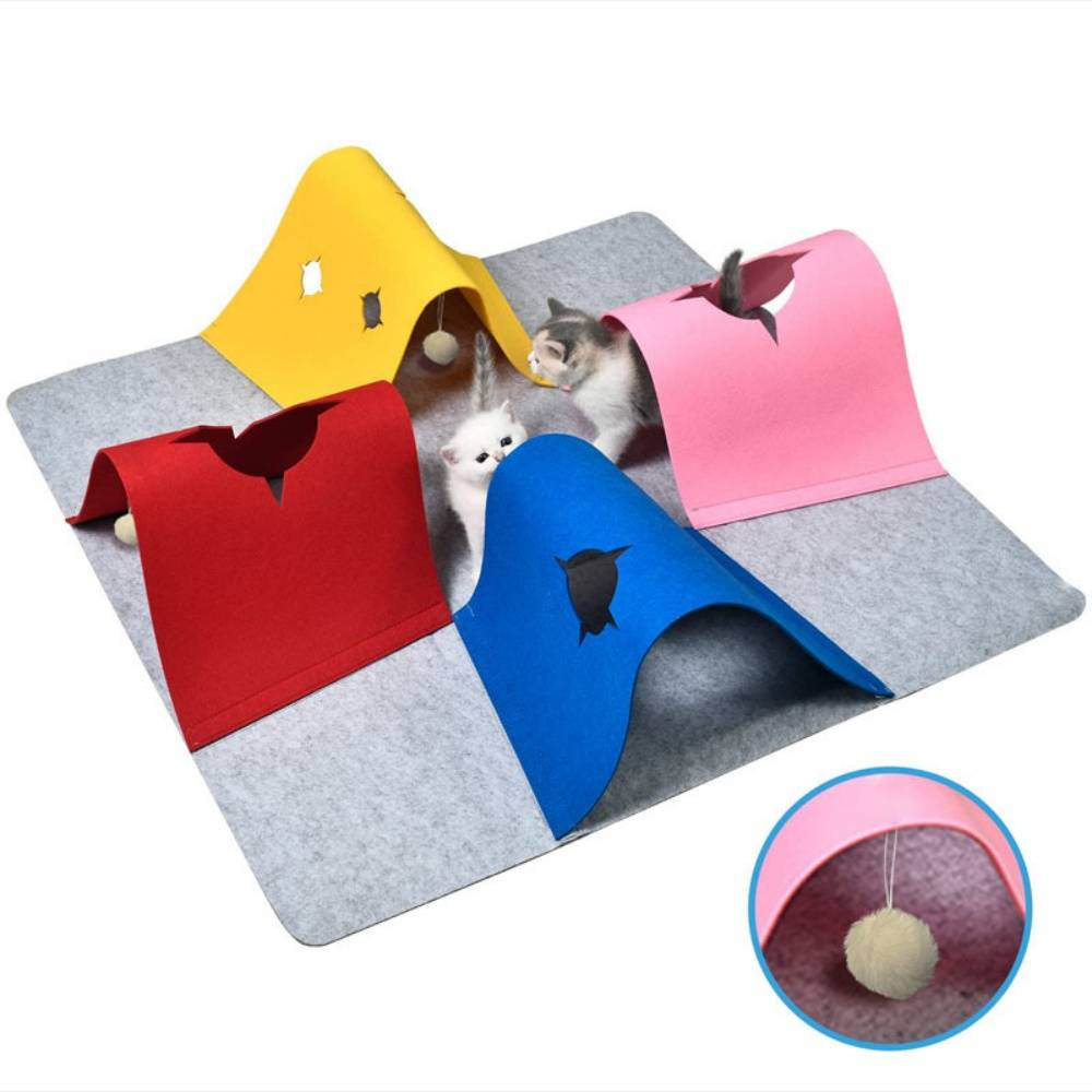 Jouets pour chats-Tunnel en feutre pour chat avec balle - Jouet pliable d'intérieur - Living123 - Image 1
