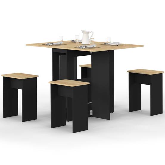 IDMARKET - Ensemble table console pliable EDI 2-4 personnes bois noir et plateau façon hêtre avec 4 tabourets - Image 2