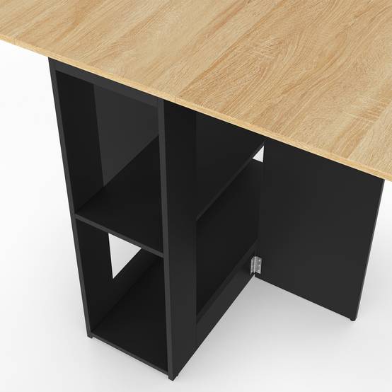 IDMARKET - Ensemble table console pliable EDI 2-4 personnes bois noir et plateau façon hêtre avec 4 tabourets - Image 8