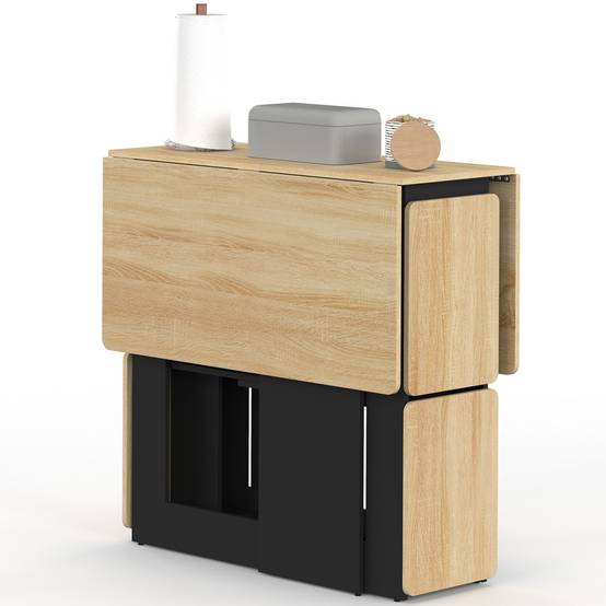 IDMARKET - Ensemble table console pliable EDI 2-4 personnes bois noir et plateau façon hêtre avec 4 tabourets - Image 3
