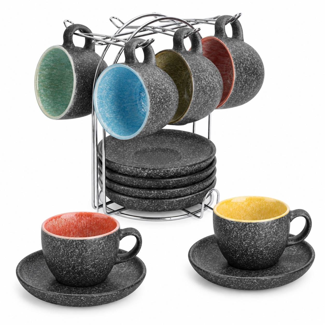 Set de 6 Tasses Espresso en Céramique avec Sous-tasses - Image 1
