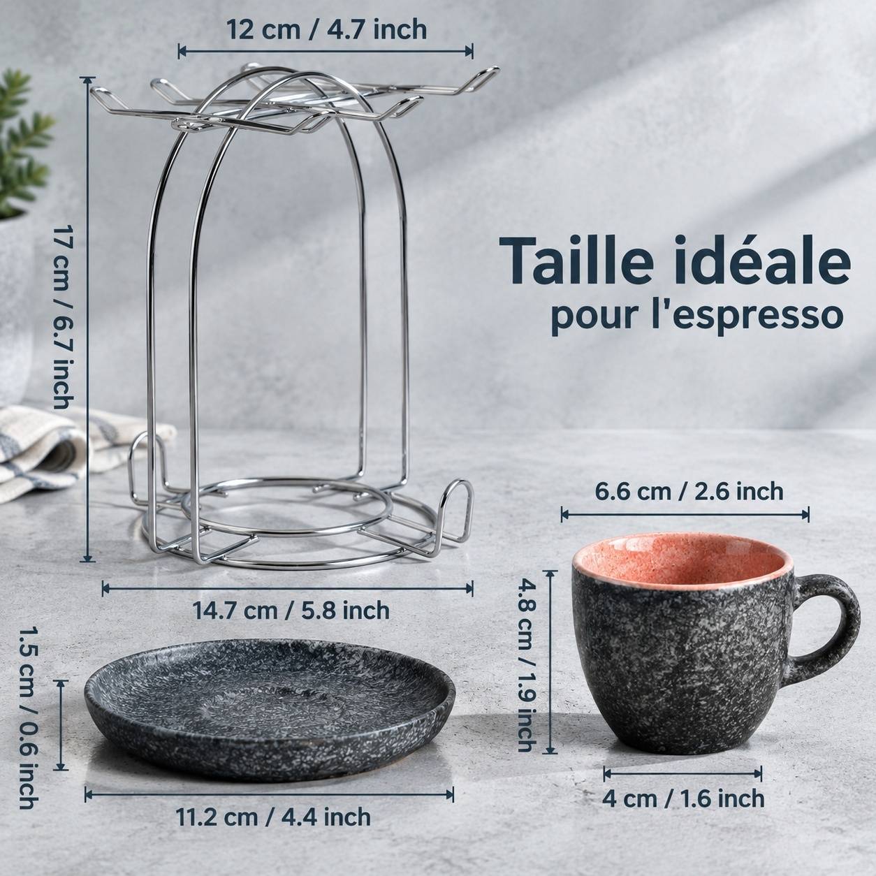 Set de 6 Tasses Espresso en Céramique avec Sous-tasses - Image 2