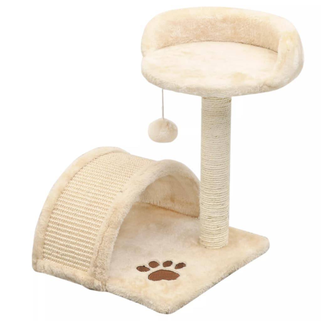 Helloshop26 - Arbre à chat griffoir grattoir niche jouet animaux peluché en sisal 40 cm beige et marron - Image 1