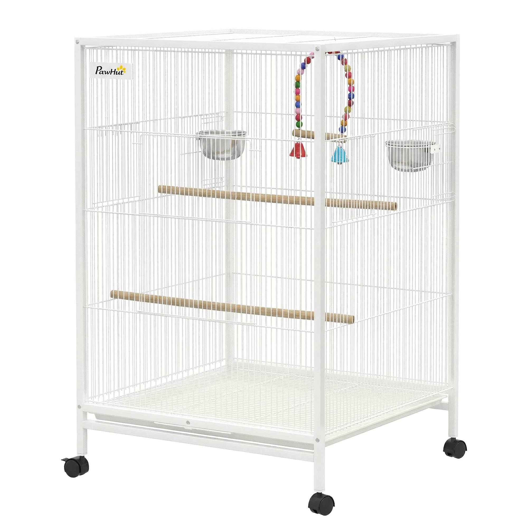 Volière intérieure sur roulettes en Acier pour Perruches et Canaris Cage spacieuse avec accessoires 78cm Blanc - ComfortXL Outdoor Living - Image 2