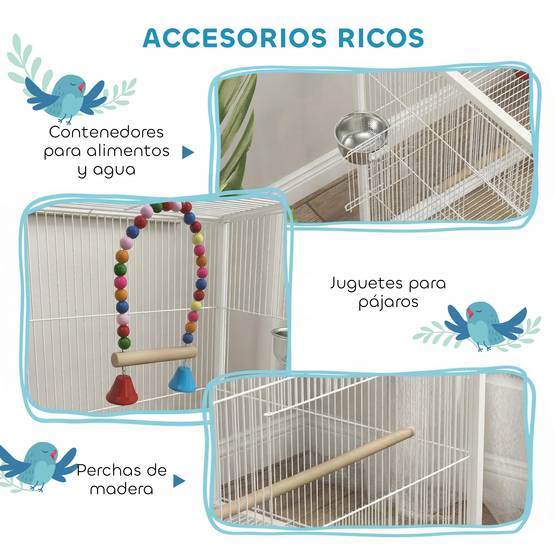 Volière intérieure sur roulettes en Acier pour Perruches et Canaris Cage spacieuse avec accessoires 78cm Blanc - ComfortXL Outdoor Living - Image 7