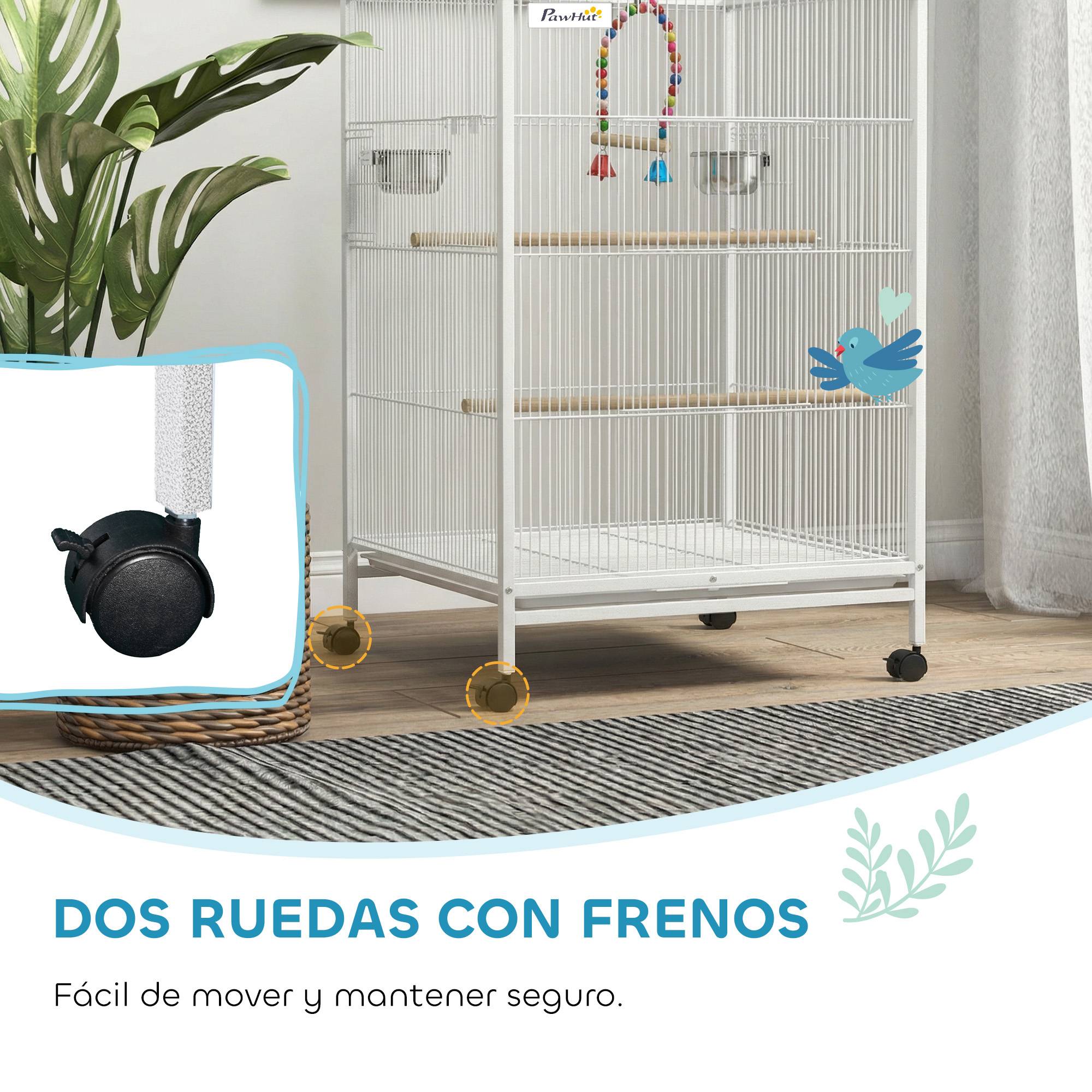 Volière intérieure sur roulettes en Acier pour Perruches et Canaris Cage spacieuse avec accessoires 78cm Blanc - ComfortXL Outdoor Living - Image 9