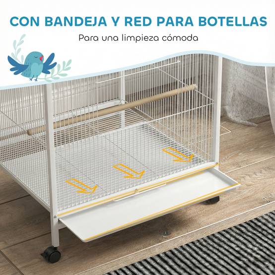 Volière intérieure sur roulettes en Acier pour Perruches et Canaris Cage spacieuse avec accessoires 78cm Blanc - ComfortXL Outdoor Living - Image 8
