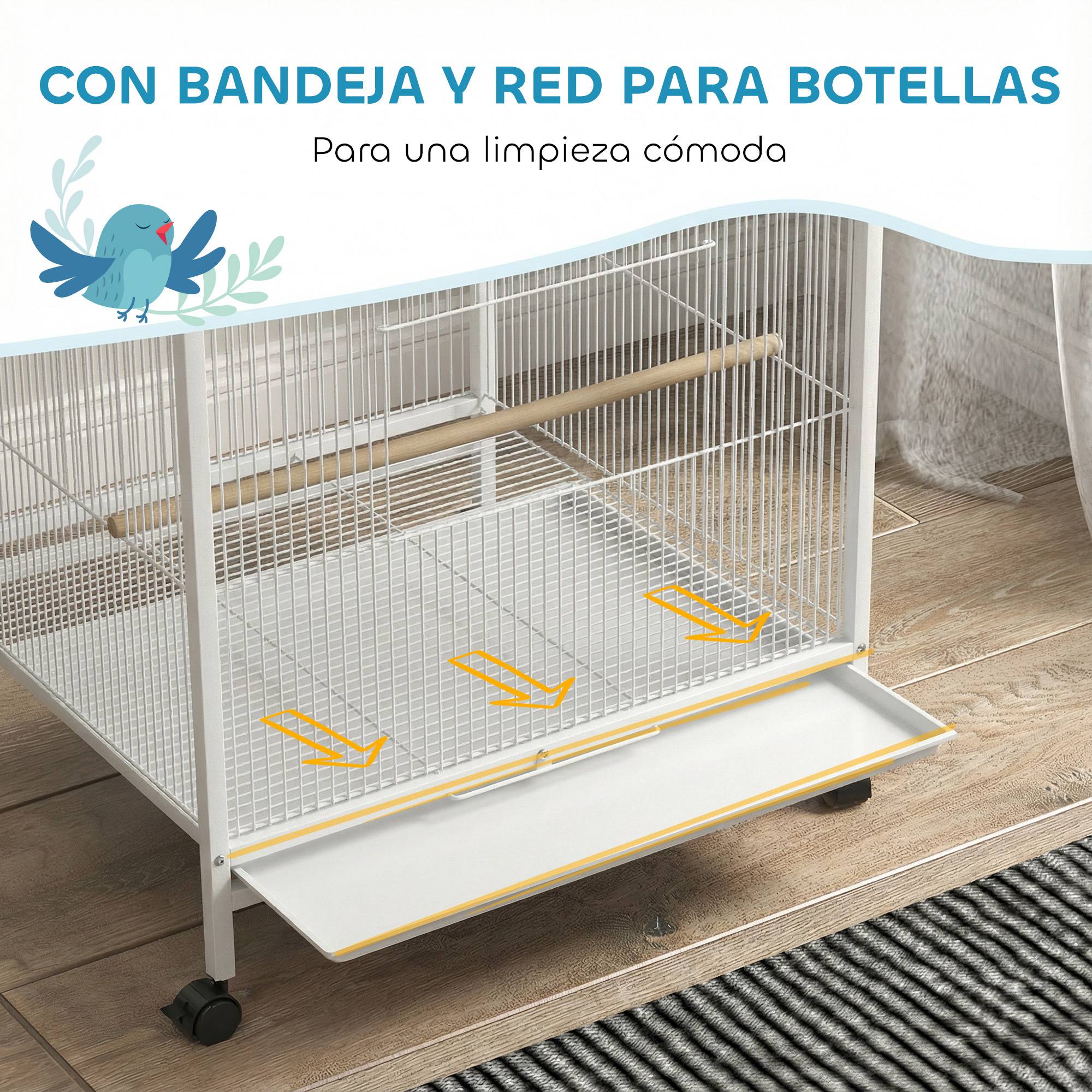 Volière intérieure sur roulettes en Acier pour Perruches et Canaris Cage spacieuse avec accessoires 78cm Blanc - ComfortXL Outdoor Living - Image 8