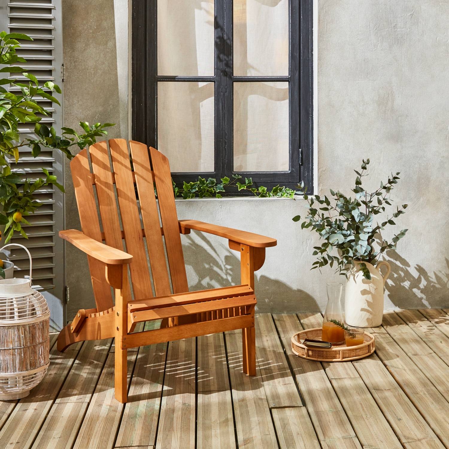 sweeek - Fauteuil de jardin en bois - Adirondack Salamanca- Eucalyptus. chaise de terrasse retro. siège de plage | sweeek - Image 1