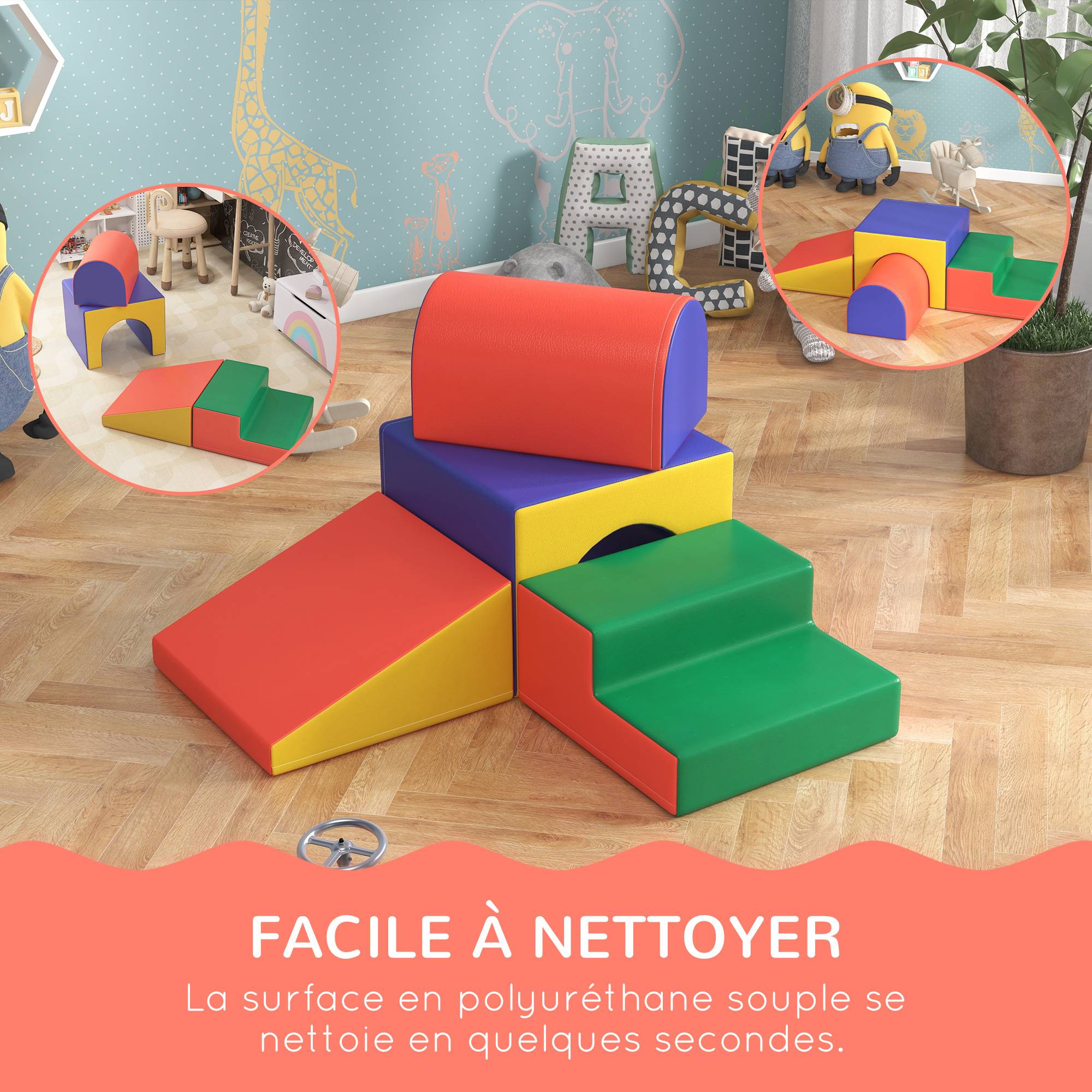 Module motricité bébé 4PCS parcours motricité bébé en mousse EPE pour enfants d'âge préscolaire, multicolore - Image 8