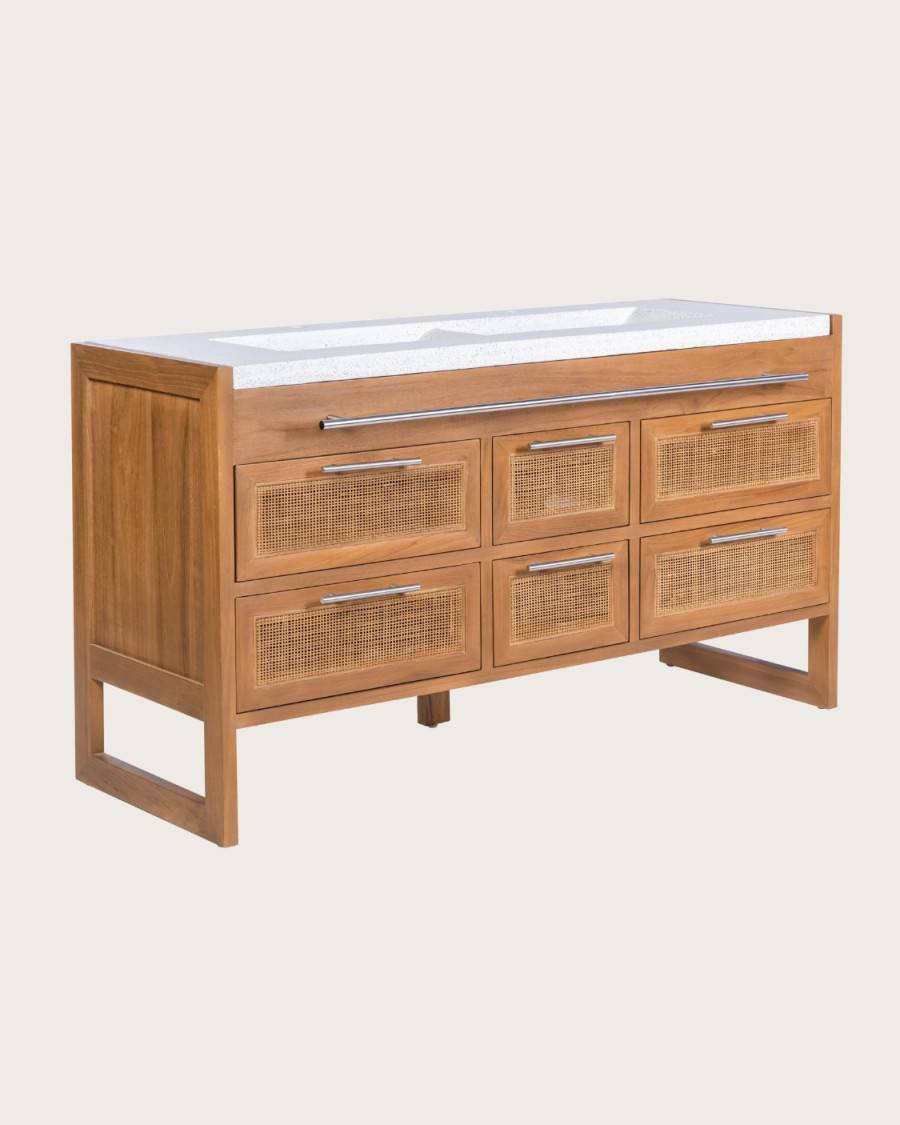 Sahara - Meuble en teck et terazzo beige 145 cm - UNIQKA - Image 3