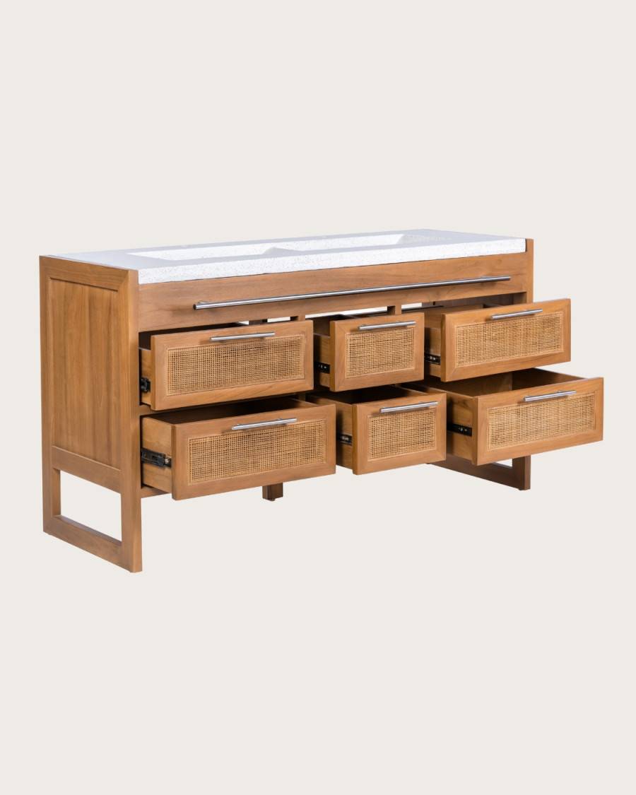 Sahara - Meuble en teck et terazzo beige 145 cm - UNIQKA - Image 4