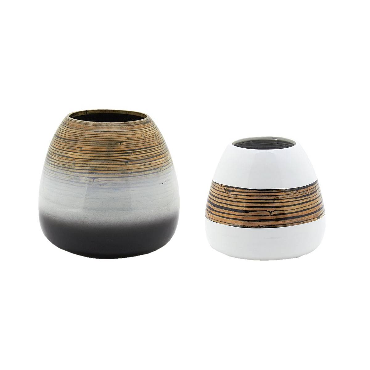 Aubry Gaspard - Vases en bambou naturel et blanc - Image 1
