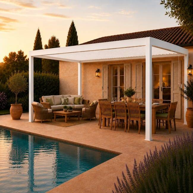 Pergola Bioclimatique Aluminium Autoportante Blanc 5x3 Manuelle S ORIAL France - Image 1