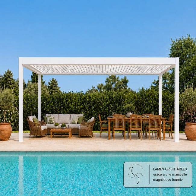 Pergola Bioclimatique Aluminium Autoportante Blanc 5x3 Manuelle S ORIAL France - Image 3