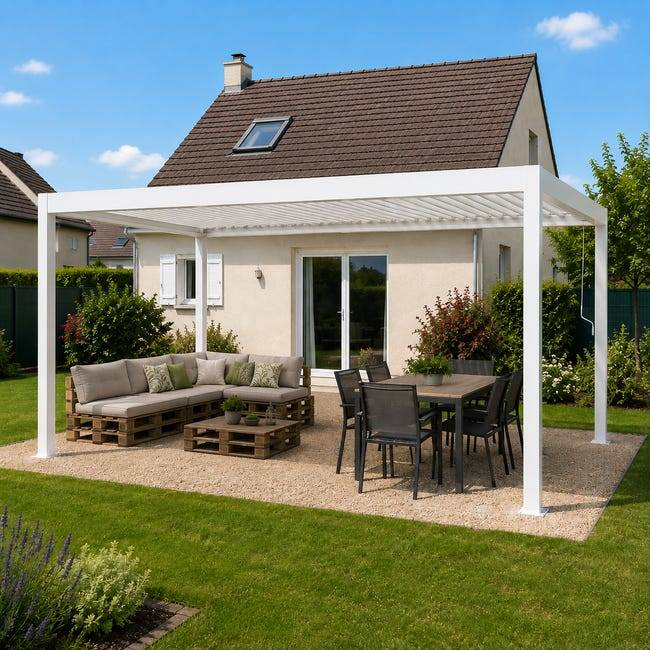 Pergola Bioclimatique Aluminium Autoportante Blanc 5x3 Manuelle S ORIAL France - Image 6