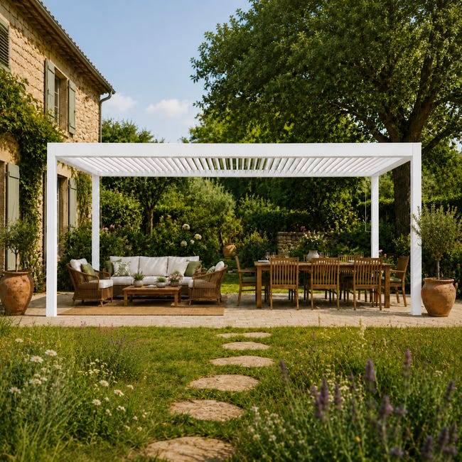 Pergola Bioclimatique Aluminium Autoportante Blanc 5x3 Manuelle S ORIAL France - Image 5