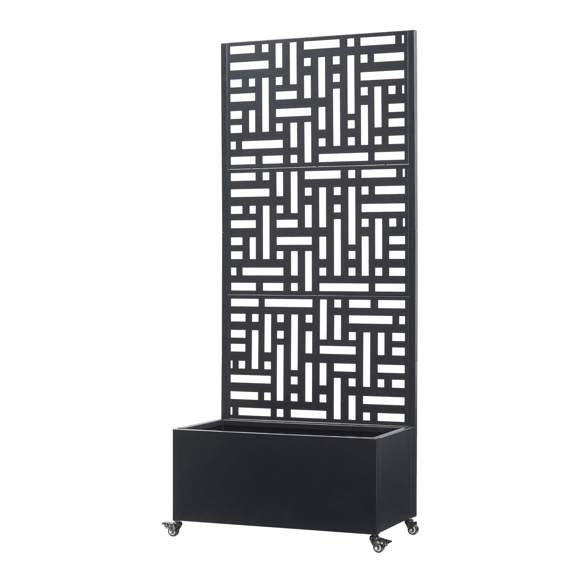 Jardinière bac à plante fleur brise-vue acier galvanisé 190 x 82 x 38 cm noir - Image 1